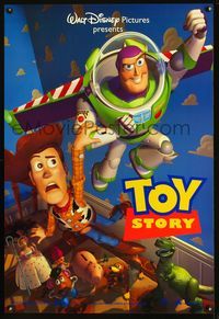 1w768 TOY STORY DS blue style 1sh '95 Disney & Pixar cartoon, great image of Buzz, Woody & cast!