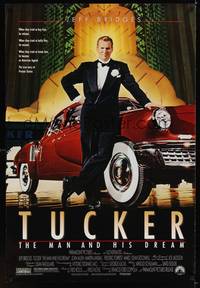 1w780 TUCKER: THE MAN & HIS DREAM 1sh '88 Francis Ford Coppola, c/u of Jeff Bridges in tux w/car!