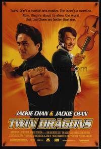 1w782 TWIN DRAGONS DS 1sh '98 Jackie Chan as twins, martial artist & maestro!