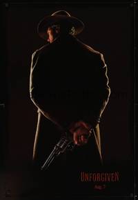 1w789 UNFORGIVEN teaser 1sh '92 classic image of gunslinger Clint Eastwood with his back turned!