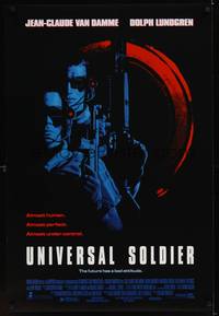 1w791 UNIVERSAL SOLDIER DS 1sh '92 great close up of Jean-Claude Van Damme & Dolph Lundgren!