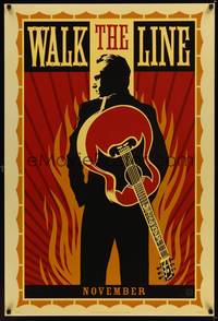 1w800 WALK THE LINE style A teaser DS 1sh '05 cool artwork of Joaquin Phoenix as Johnny Cash!