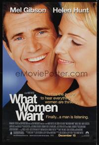 1w809 WHAT WOMEN WANT advance DS 1sh '00 close-up of Mel Gibson & Helen Hunt!