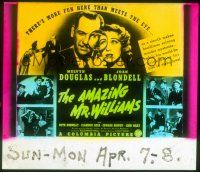 1x060 AMAZING MR. WILLIAMS glass slide '39 Melvyn Douglas & Joan Blondell with magnifying glass!