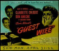 1x070 GUEST WIFE glass slide '45 Don Ameche asks Dick Foran if he can borrow Claudette Colbert!
