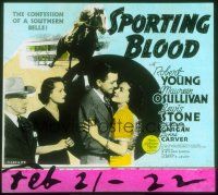 1x101 SPORTING BLOOD glass slide '40 Robert Young, Maureen O'Sullivan, Lewis Stone, horse racing!