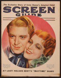 1x021 SCREEN GUIDE magazine February 1937 close up art of Jeanette MacDonald & Nelson Eddy!