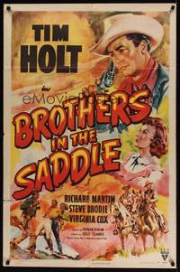 1y100 BROTHERS IN THE SADDLE style A 1sh '49 Tim Holt, Virginia Cox, cool western artwork!