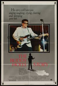 1y103 BUDDY HOLLY STORY 1sh '78 great image of Gary Busey performing on stage with guitar!