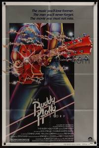 1y104 BUDDY HOLLY STORY style B 1sh '78 Gary Busey, great art of electrified guitar, rock 'n' roll