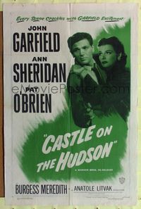 1y124 CASTLE ON THE HUDSON 1sh R49 close up of Ann Sheridan holding John Garfield with gun!