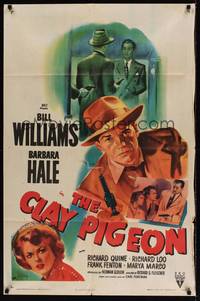 1y139 CLAY PIGEON style A 1sh '49 Barbara Hale & Bill Williams, Widhoff film noir art!