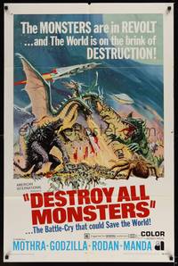 1y185 DESTROY ALL MONSTERS 1sh '69 Ishiro Honda's Kaiju Soshingeki, Godzilla, King Ghidorah!