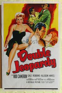 1y205 DOUBLE JEOPARDY 1sh '55 great artwork of super sexy bad girl Allison Hayes sitting!