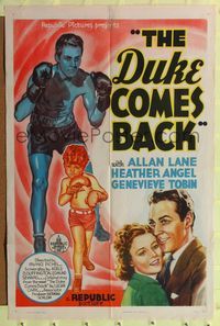 1y212 DUKE COMES BACK 1sh '37 cool artwork of Allan 'Rocky' Lane in rigged boxing!