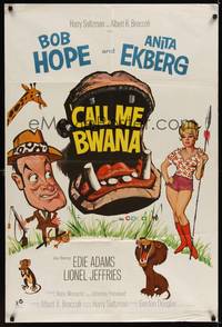 1y112 CALL ME BWANA English 1sh '63 wacky artwork of Bob Hope & Anita Ekberg!