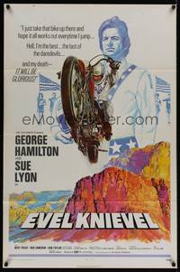 1y228 EVEL KNIEVEL 1sh '71 George Hamilton is THE daredevil, great art of motorcycle jump!