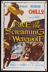 1y237 FACE OF THE SCREAMING WEREWOLF 1sh '64 Landa Varle, Lon Chaney Jr in title role!