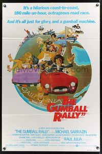 1y326 GUMBALL RALLY style A 1sh '76 Michael Sarrazin, wacky art of car racing around the world!