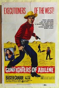 1y328 GUNFIGHTERS OF ABILENE 1sh '59 cool full-length image of cowboy Buster Crabbe with gun!