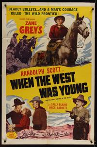 1y352 HERITAGE OF THE DESERT 1sh R51 Randolph Scott, Zane Grey, When the West Was Young!
