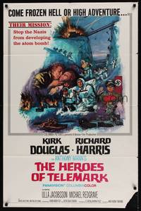 1y353 HEROES OF TELEMARK 1sh '66 Kirk Douglas & Richard Harris stop Nazis from making atom bomb!
