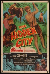 1y354 HIDDEN CITY 1sh '50 Johnny Sheffield as Bomba the Jungle Boy!