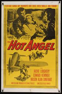 1y371 HOT ANGEL 1sh '58 teenage hot rod rebel gangs rip highways & skies w/thrills & terror!