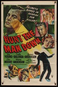 1y391 HUNT THE MAN DOWN style A 1sh '51 cool film noir art, secrets bared in search for killer!