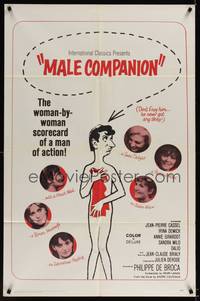 1y393 I WAS A MALE SEX BOMB 1sh '65 Male Companion, wacky artwork of naked Jean-Pierre Cassel!