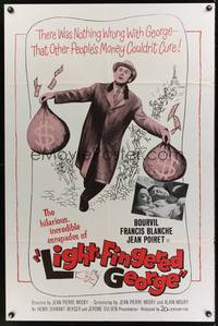 1y479 LIGHT-FINGERED GEORGE 1sh '63 great full-length image of Bourvil carrying 2 huge money bags!