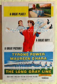 1y488 LONG GRAY LINE 1sh '54 art of Tyrone Power carrying Maureen O'Hara, plus West Point cadets!