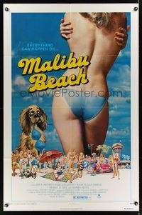 1y516 MALIBU BEACH 1sh '78 great image of sexy topless girl in bikini on famed California beach!
