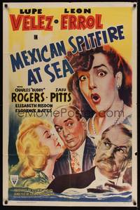 1y542 MEXICAN SPITFIRE AT SEA style A 1sh '42 artwork of Lupe Velez, Buddy Rogers, Zasu Pitts