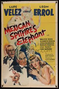 1y543 MEXICAN SPITFIRE'S ELEPHANT style A 1sh '42 art of Lupe Velez & Errol with spotted elephant!