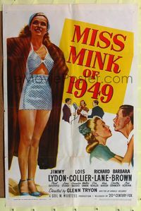 1y549 MISS MINK OF 1949 1sh '48 full-length artwork of sexy Lois Collier in swimsuit!
