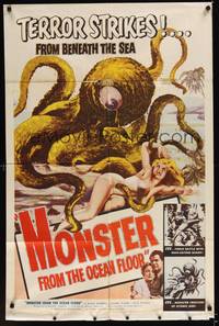 1y554 MONSTER FROM THE OCEAN FLOOR 1sh '54 great image of the beast attacking sexy girl!