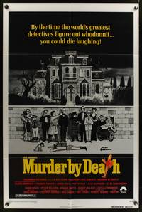 1y565 MURDER BY DEATH 1sh '76 great Charles Addams artwork of cast by dead body & spooky house!