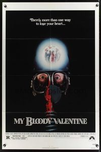 1y576 MY BLOODY VALENTINE 1sh '81 bloody gas mask, there's more than one way to lose your heart!