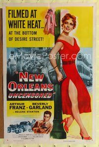 1y597 NEW ORLEANS UNCENSORED 1sh '54 super sexy full-length Beverly Garland in red dress!