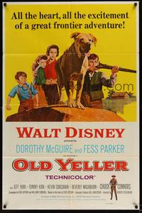 1y630 OLD YELLER 1sh R74 Dorothy McGuire, Fess Parker, great art of Walt Disney's classic canine!