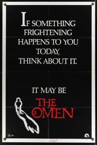 1y633 OMEN teaser 1sh '76 Gregory Peck, Lee Remick, Satanic horror, it may be the Omen!