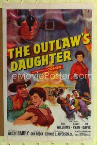 1y649 OUTLAW'S DAUGHTER 1sh '54 Bill Williams, sexy Kelly Ryan, cool art of pointing gun!