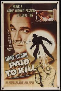 1y651 PAID TO KILL 1sh '54 Dane Clark is the guy who paid to kill himself, cool image!