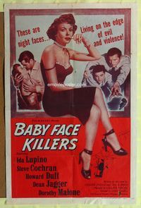 1y681 PRIVATE HELL 36 1sh R58 Baby Face Killers, sexy Ida Lupino, living on the edge!