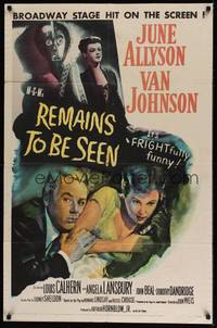 1y703 REMAINS TO BE SEEN 1sh '53 Van Johnson, June Allyson, Angela Lansbury by creepy statue!