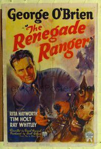 1y704 RENEGADE RANGER 1sh '38 cool artwork of George O'Brien firing guns on horseback!