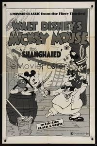1y758 SHANGHAIED 1sh R74 cool art of Mickey Mouse dueling Pegleg Pete w/swordfish!