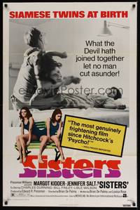 1y774 SISTERS 1sh '73 Brian De Palma, Margot Kidder is a set of conjoined twins!