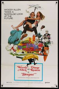1y781 SLEEPER 1sh '74 Woody Allen, Diane Keaton, wacky futuristic sci-fi comedy art by McGinnis!